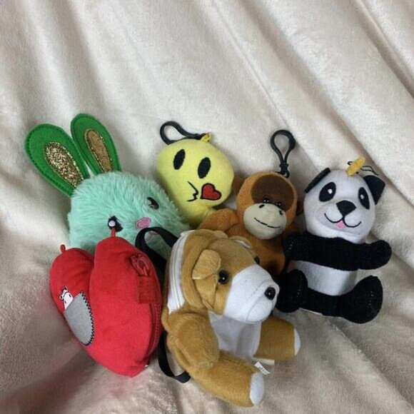 Lot of 6 Mini Plush Stuffed Animal Toys Toy Clips Change Purses​ - Picture 1 of 7